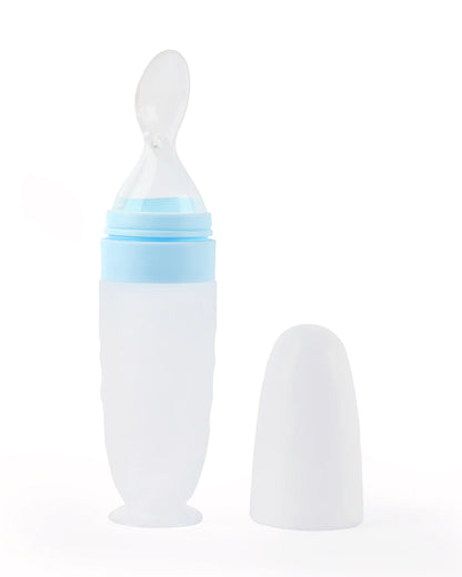Kicks & Crawl Baby Squeeze Bottle Feeder-BPA Free-100% Food-Grade Silicone-0 to 100 ml-With Spoon Feeder Tip-Blue
