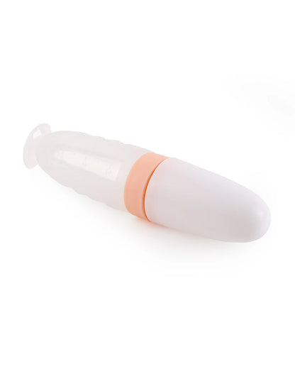 Kicks & Crawl Baby Squeeze Bottle Feeder-BPA Free-100% Food-Grade Silicone-0–100 ml-With Spoon Feeder Tip-Peach