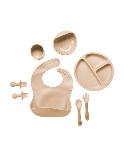 Kicks & Crawl Cream MunchMate Silicone Meal Set-8 Pieces-Suction Base & Divided Sections-Beige