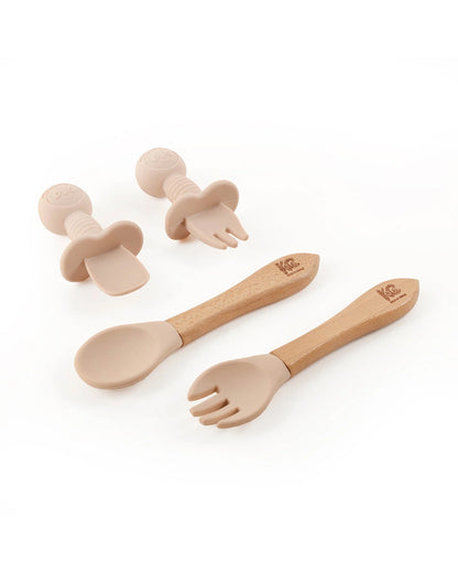 Kicks & Crawl Cream MunchMate Silicone Meal Set-8 Pieces-Suction Base & Divided Sections-Beige