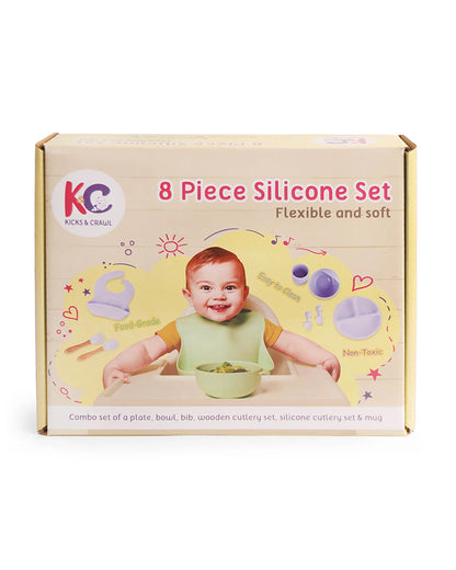 Kicks & Crawl Cream MunchMate Silicone Meal Set-8 Pieces-Suction Base & Divided Sections-Beige