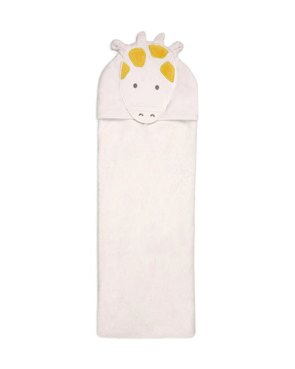 Kicks & Crawl Hooded Baby Bath Towel-100% Terry Cotton-White-Gigi Giraffe