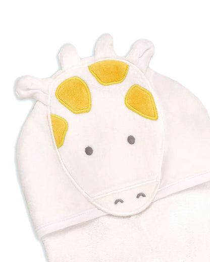 Kicks & Crawl Hooded Baby Bath Towel-100% Terry Cotton-White-Gigi Giraffe