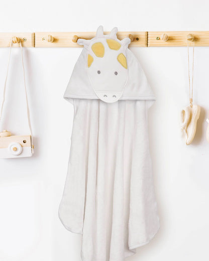 Kicks & Crawl Hooded Baby Bath Towel-100% Terry Cotton-White-Gigi Giraffe