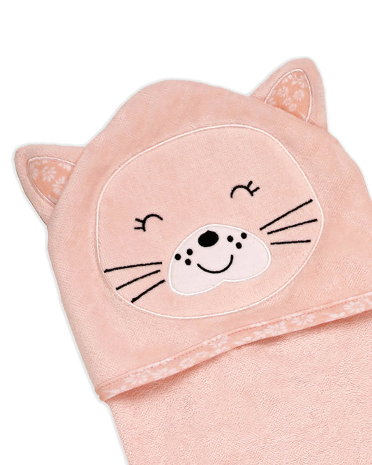 Kicks & Crawl Hooded Baby Bath Towel-100% Terry Cotton-Peach-Little Whiskers