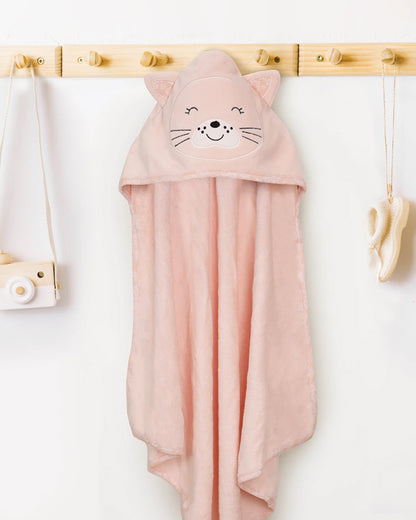 Kicks & Crawl Hooded Baby Bath Towel-100% Terry Cotton-Peach-Little Whiskers