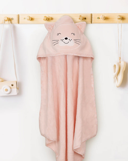 Kicks & Crawl Hooded Baby Bath Towel-100% Terry Cotton-Peach-Little Whiskers