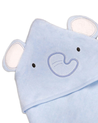 Kicks & Crawl Hooded Baby Bath Towel-100% Terry Cotton-Light Blue-Tiny Tuskers