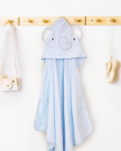 Kicks & Crawl Hooded Baby Bath Towel-100% Terry Cotton-Light Blue-Tiny Tuskers