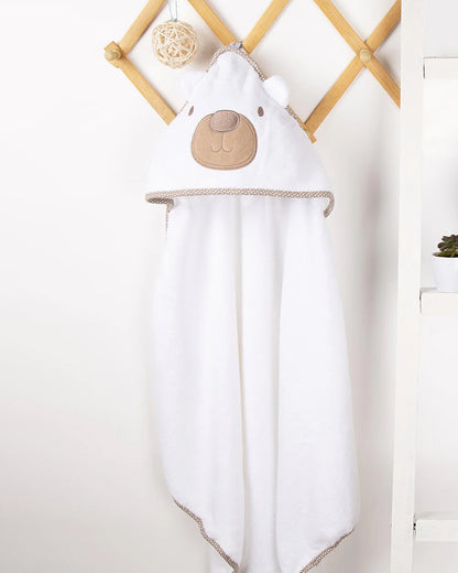 Kicks & Crawl Hooded Baby Bath Towel-100% Terry Cotton-White-Polar Bear