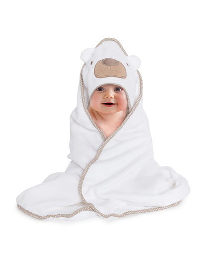 Kicks & Crawl Hooded Baby Bath Towel-100% Terry Cotton-White-Polar Bear