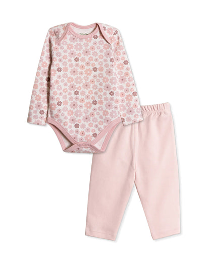 Twingle 100% Organic Cotton Baby Bodysuit & Leggings Set-Long Sleeves-Nickel Free Snaps-White-Floral Print-For Infants