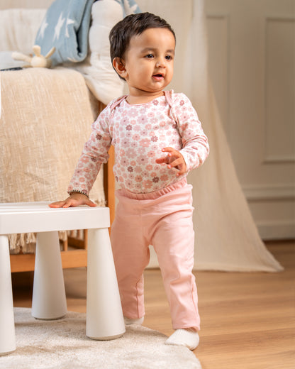 Twingle 100% Organic Cotton Baby Bodysuit & Leggings Set-Long Sleeves-Nickel Free Snaps-White-Floral Print-For Infants