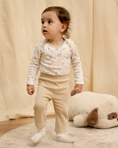 Twingle 100% Organic Cotton Baby Bodysuit & Leggings Set-Long Sleeves-Nickel Free Snaps-White-Hearts & Stars Print-For Infants