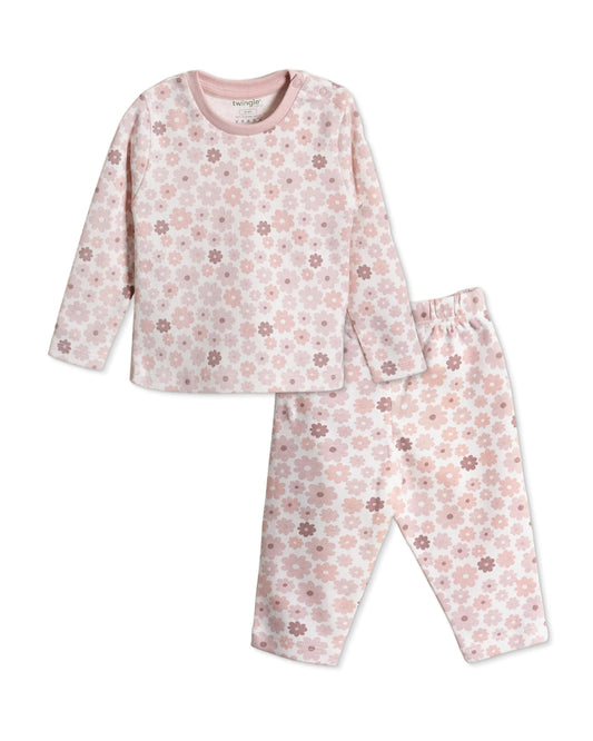 Twingle 100% Organic Cotton T-shirt & Leggings Set-Tag-Free Comfort-Easy Shoulder Snaps-White-Floral Print-For Infants