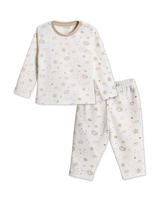 Twingle 100% Organic Cotton T-shirt & Leggings Set-Tag-Free Comfort-Easy Shoulder Snaps-White-Hearts & Stars Print-For Infants