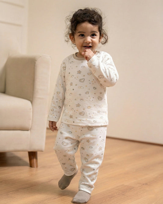 Twingle 100% Organic Cotton T-shirt & Leggings Set-Tag-Free Comfort-Easy Shoulder Snaps-White-Hearts & Stars Print-For Infants