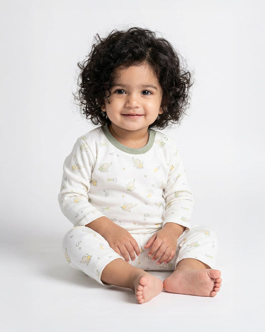 Twingle 100% Organic Cotton T-shirt & Leggings Set-Tag-Free Comfort-Easy Shoulder Snaps-White-Elephant Print-For Infants