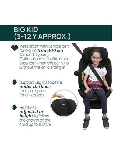 Chicco Everone I-Size Baby Car Seat-Convertible (Forward & Rear Facing)-90 Degree Rotation-3 Positions Recline in Both Mode-6 Months Warranty-For 0 to 12Y-Black