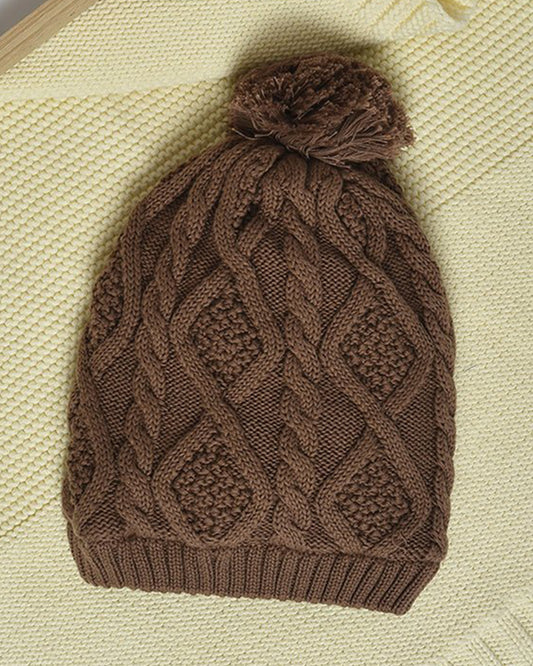Mi Arcus Brown Winter Wear Cap-Solid-Cotton-For Infants