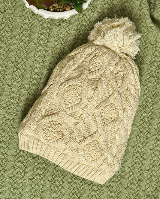 Mi Arcus Off White Winter Wear Cap-Solid-Cotton-For Infants