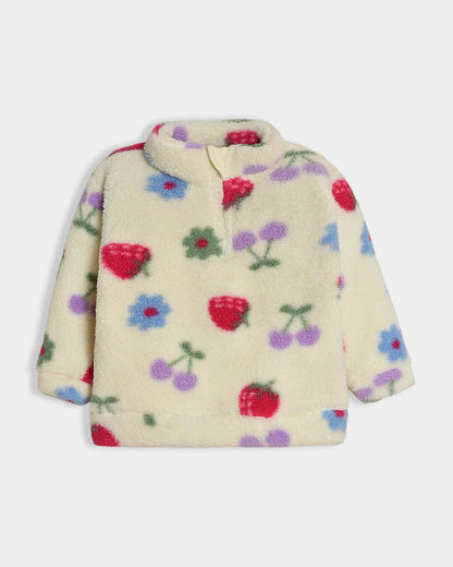 Mi Arcus Cream Winter Wear Sherpa Sweatshirt-Floral-Polyester-For Infants
