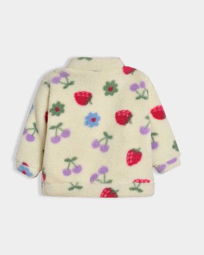 Mi Arcus Cream Winter Wear Sherpa Sweatshirt-Floral-Polyester-For Infants