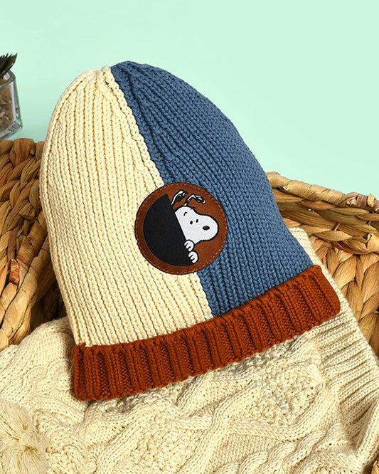 Mi Arcus Cream & Blue Winter Wear Cap-Solid-Cotton-For Infants
