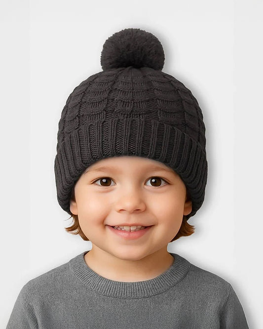 Mi Arcus Dark Grey Winter Wear Cap-Solid-Cotton-For Infants