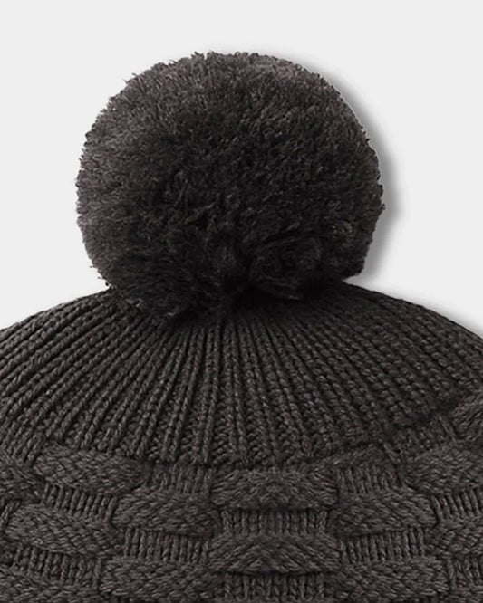 Mi Arcus Dark Grey Winter Wear Cap-Solid-Cotton-For Infants