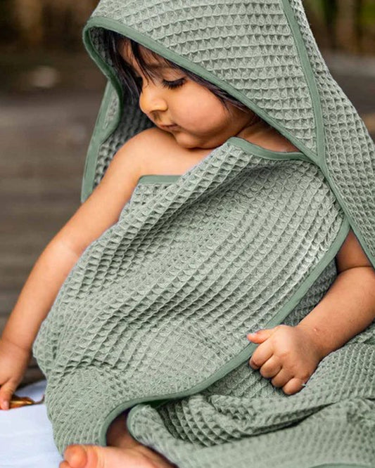 Whitewater Kids Hooded Bath Towel-Organic Handwoven Waffle-Mint