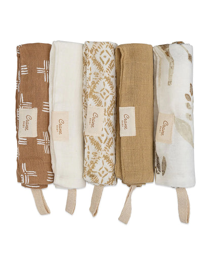 Crane Baby 100% Cotton Muslin Wash Cloth-Soft & Absorbent-Kendi-Pack of 5-For Infants