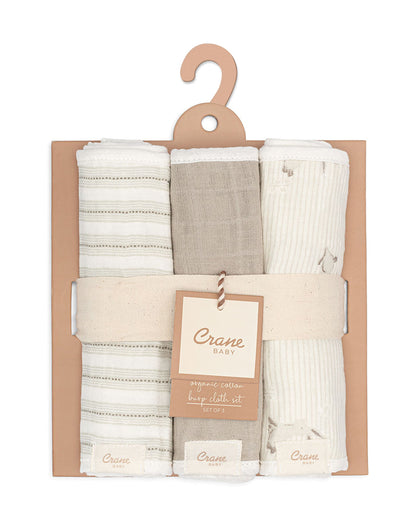 Crane Baby Burp Cloth Set-With Soft Muslin Front & Terry Back-Super Absorbent-Lightweight & Hypoallergenic-Avery Bunny-Pack of 3-For Infants