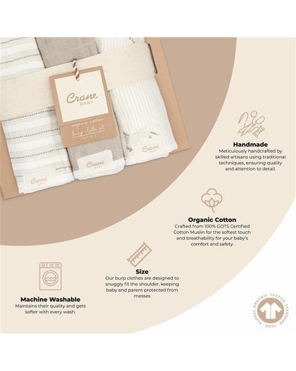 Crane Baby Burp Cloth Set-With Soft Muslin Front & Terry Back-Super Absorbent-Lightweight & Hypoallergenic-Avery Bunny-Pack of 3-For Infants
