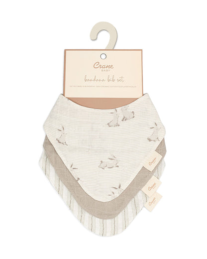 Crane Baby Muslin Bandana Bibs-With 4 Layer Cotton Muslin-High Absorbency-Adjustable Snap Button Closure-Hypoallergenic-Avery Bunny-Pack of 3-For Infants