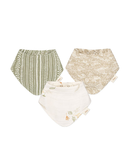 Crane Baby Muslin Bandana Bibs-With 4 Layer Cotton Muslin-High Absorbency-Adjustable Snap Button Closure-Hypoallergenic-Willow-Pack of 3-For Infants