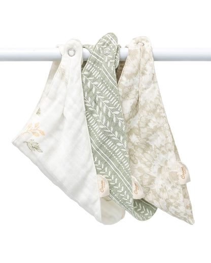 Crane Baby Muslin Bandana Bibs-With 4 Layer Cotton Muslin-High Absorbency-Adjustable Snap Button Closure-Hypoallergenic-Willow-Pack of 3-For Infants