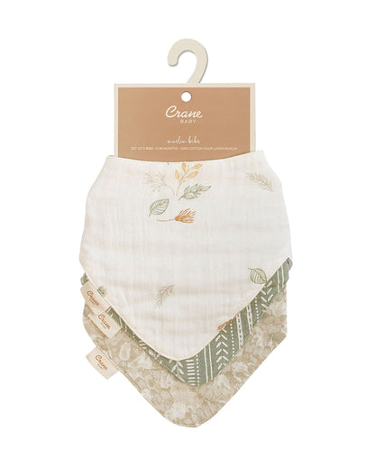 Crane Baby Muslin Bandana Bibs-With 4 Layer Cotton Muslin-High Absorbency-Adjustable Snap Button Closure-Hypoallergenic-Willow-Pack of 3-For Infants