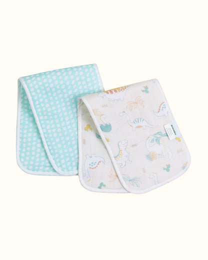 Abracadabra 100% Cotton Muslin Burp Cloth-High Absorbent & Lightweight-Dino-Pack of 2-For Infants