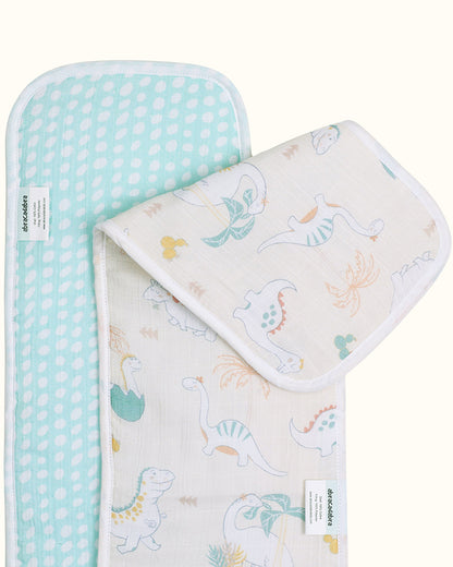 Abracadabra 100% Cotton Muslin Burp Cloth-High Absorbent & Lightweight-Dino-Pack of 2-For Infants