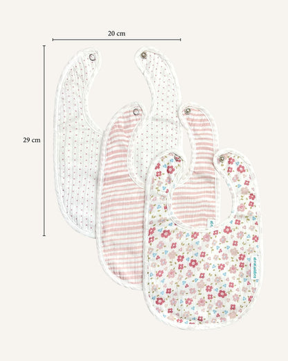 Abracadabra Muslin Bibs-Vintage Floral-Foldable-With Snap Button-Pack of 3-For Infants