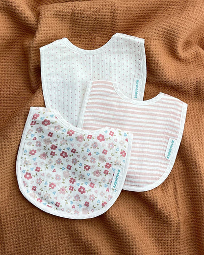 Abracadabra Muslin Bibs-Vintage Floral-Foldable-With Snap Button-Pack of 3-For Infants