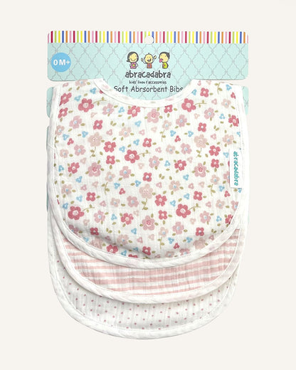 Abracadabra Muslin Bibs-Vintage Floral-Foldable-With Snap Button-Pack of 3-For Infants