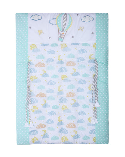 Abracadabra Baby Gadda Set-With 2 Bolsters & Mattress-Blue-Lost in Clouds-For Infants