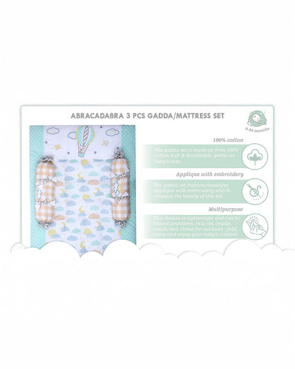 Abracadabra Baby Gadda Set-With 2 Bolsters & Mattress-Blue-Lost in Clouds-For Infants