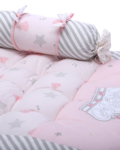 Abracadabra Baby Gadda Set-With 2 Bolsters & Mattress-Pink-Ballerina-For Infants