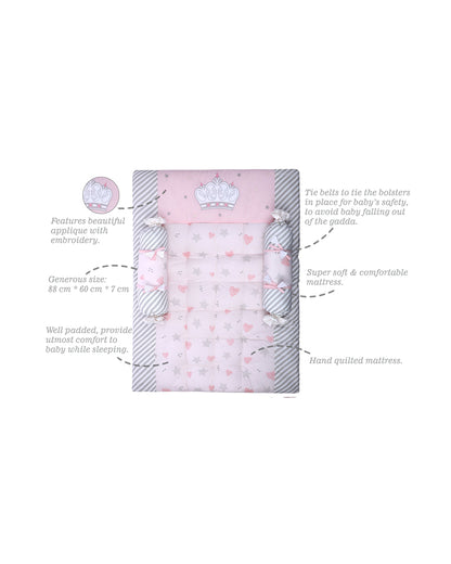 Abracadabra Baby Gadda Set-With 2 Bolsters & Mattress-Pink-Ballerina-For Infants