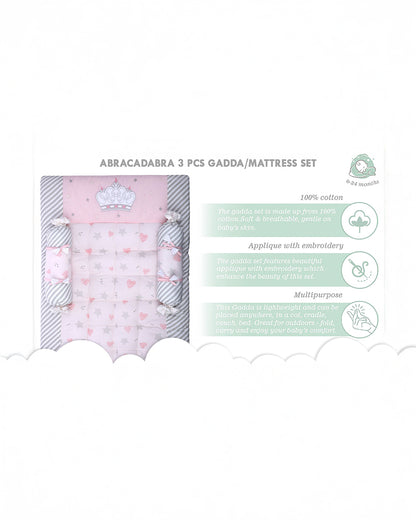 Abracadabra Baby Gadda Set-With 2 Bolsters & Mattress-Pink-Ballerina-For Infants