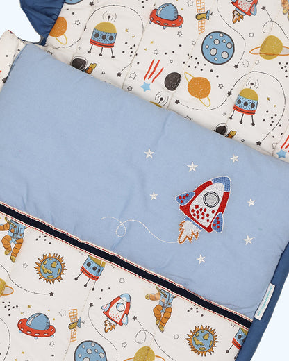Abracadabra Quilted Baby Carrier Nest Cum Sleeping Bag-Rocketman-Peach-For Infants