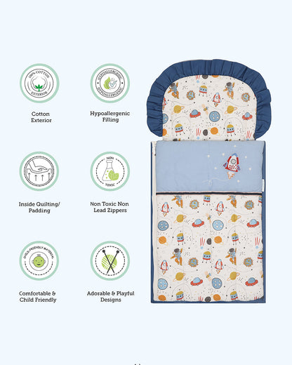 Abracadabra Quilted Baby Carrier Nest Cum Sleeping Bag-Rocketman-Peach-For Infants
